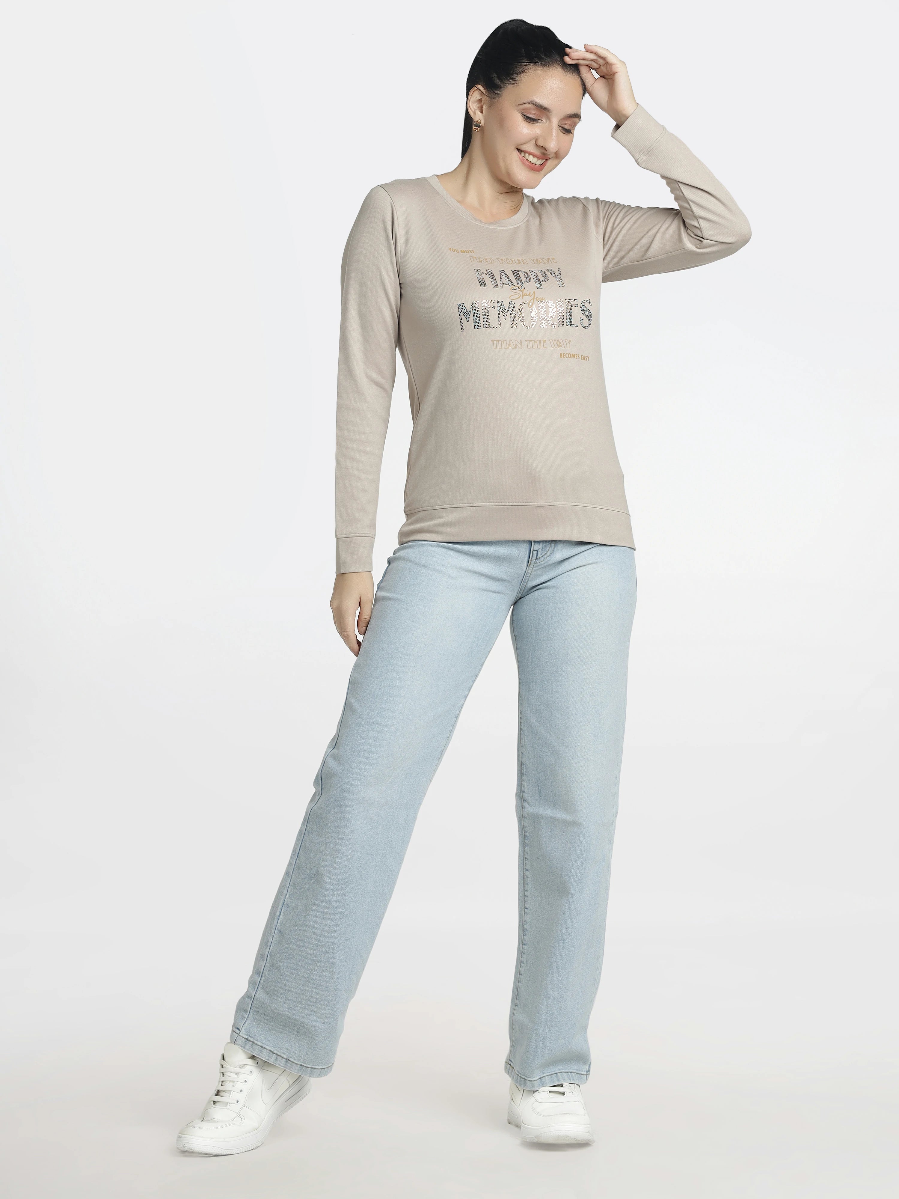 Women’s Printed Full Sleeves T-Shirt “Happy Memories”