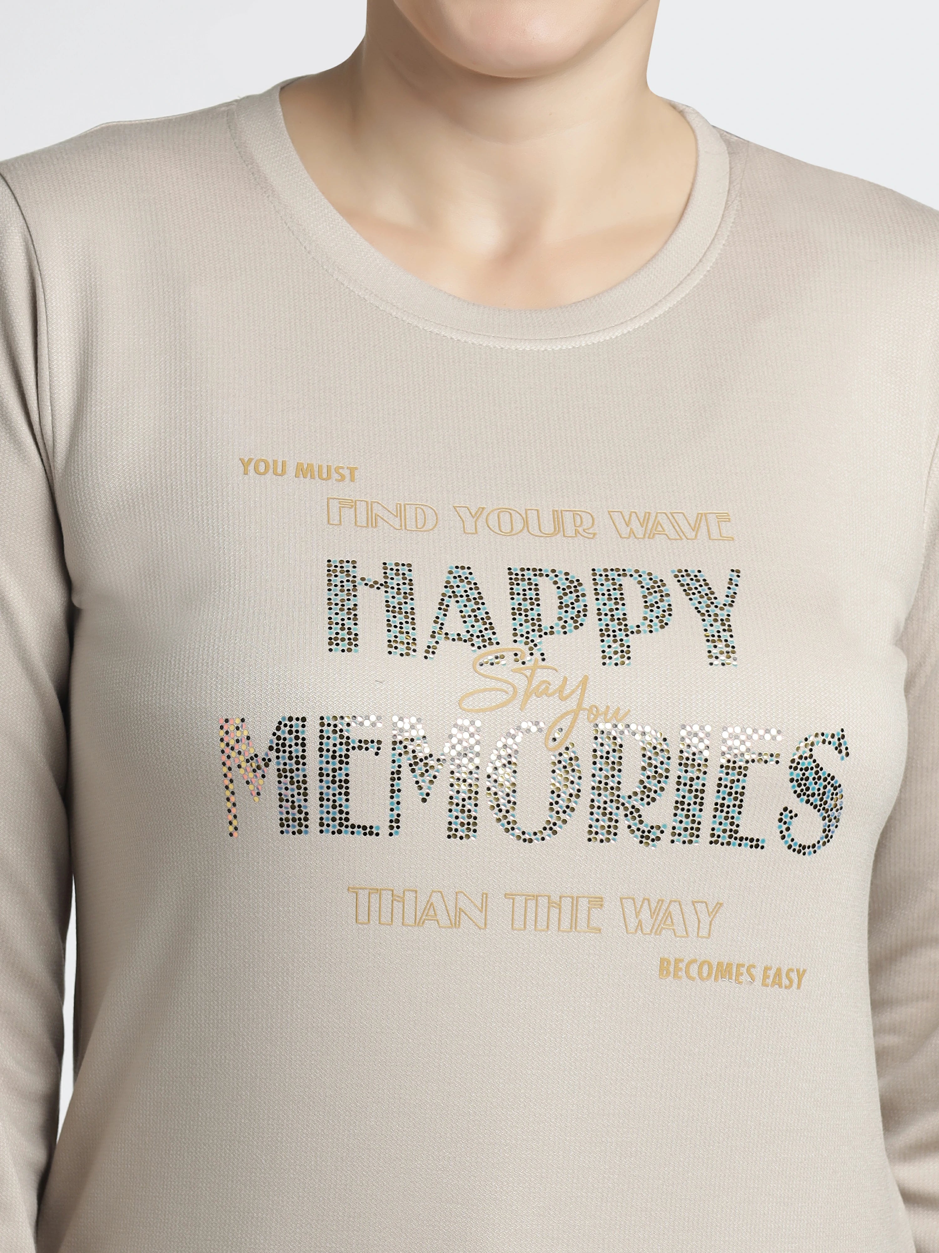 Women’s Printed Full Sleeves T-Shirt “Happy Memories”