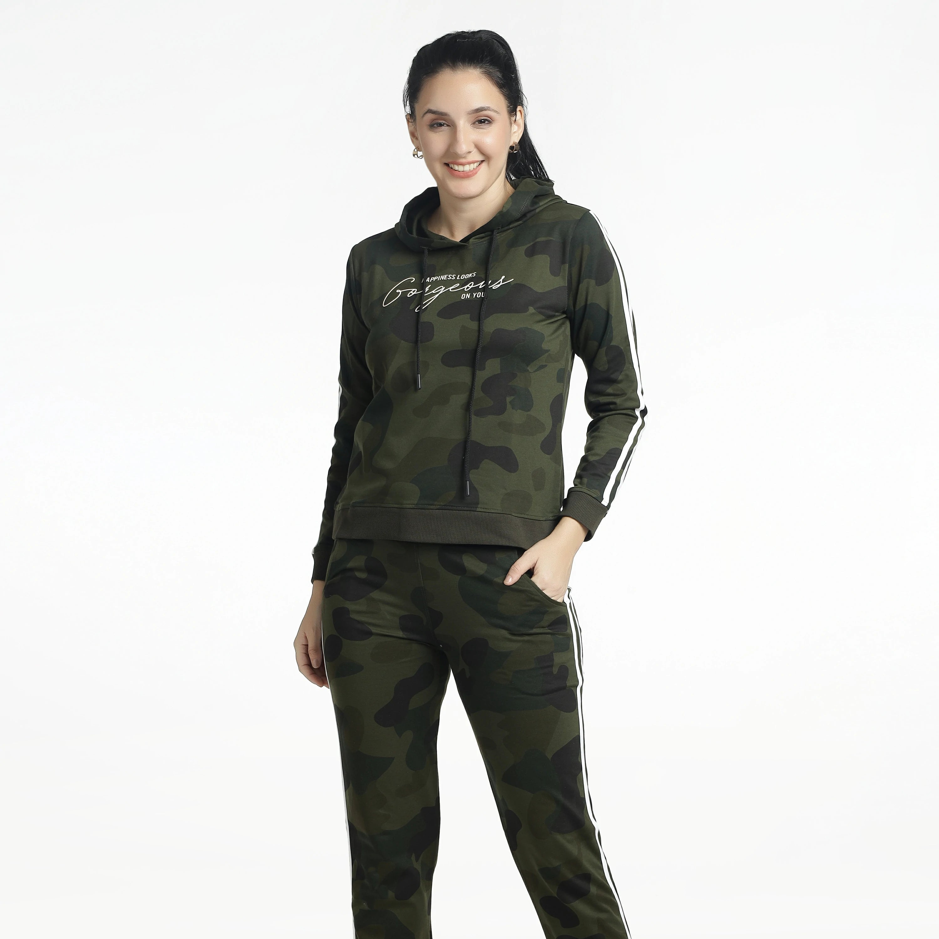 Women’s Tracksuit Set-Camouflage Printed Hoodie & Jogger Set