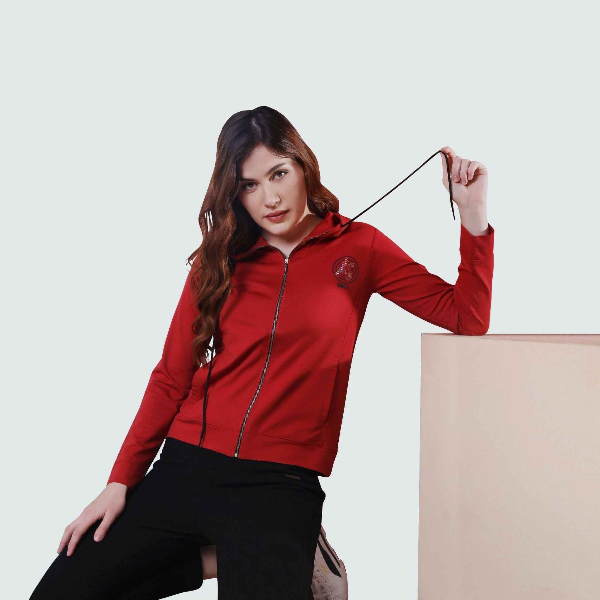 Astron Red Zip-Through Hoodie for Women - Full Sleeve Stylish Wear - ASTRON