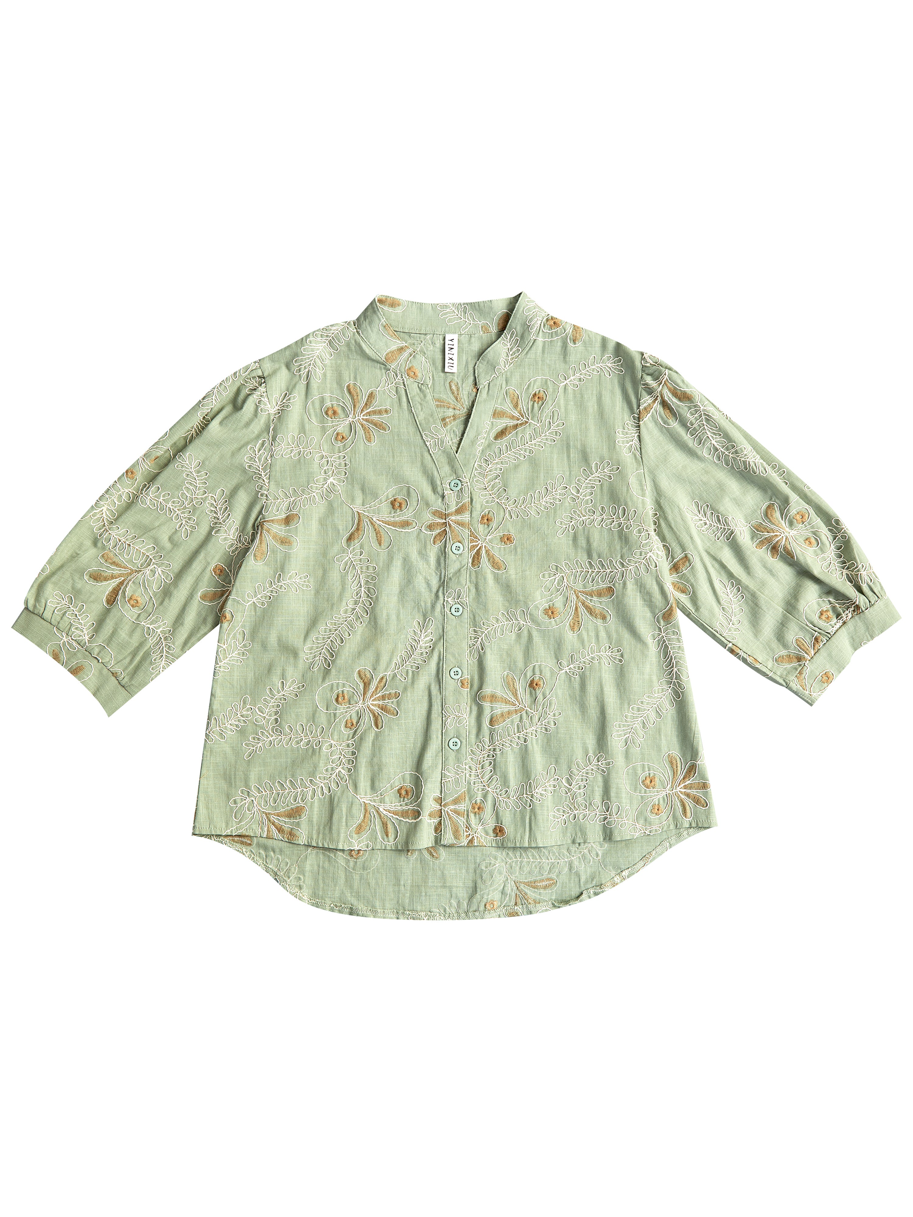 Astron- Tropical Leaf Cotton Button-Down Shirt For Women