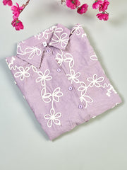 Astron - Lavender Floral Embroidered Button-Down Shirt