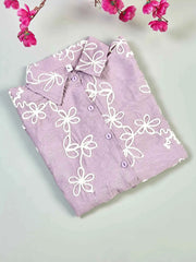 Astron - Lavender Floral Embroidered Button-Down Shirt