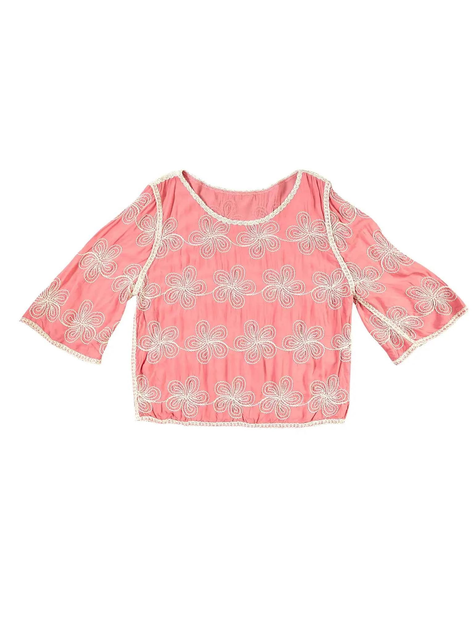 Astron – Crop Top with White Floral Embroidery