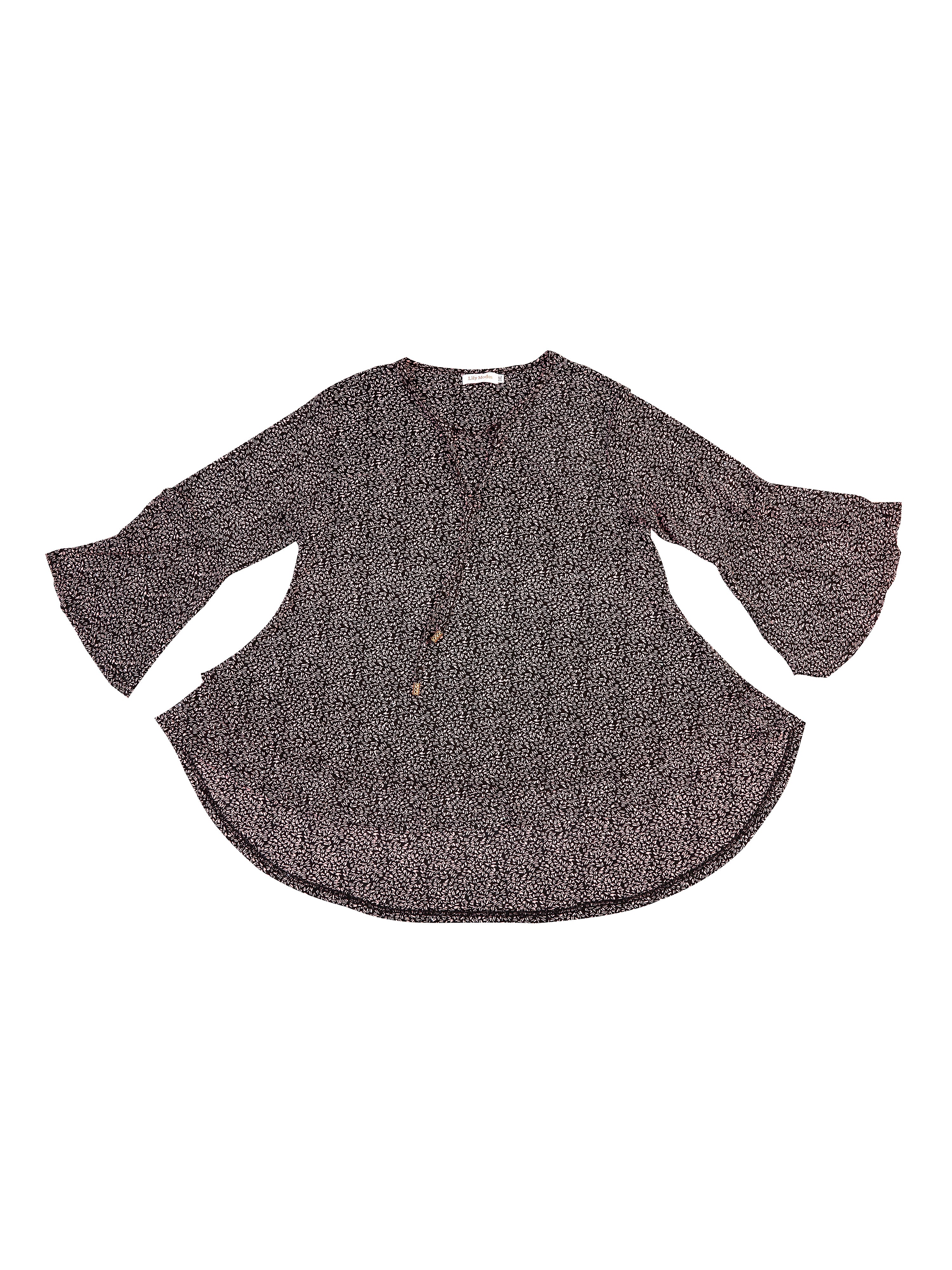 Astron – Black Textured Top with Bell Sleeves