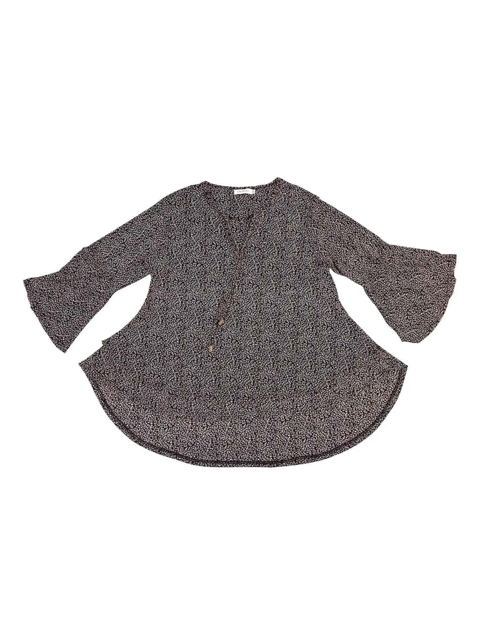 Astron – Black Textured Top with Bell Sleeves