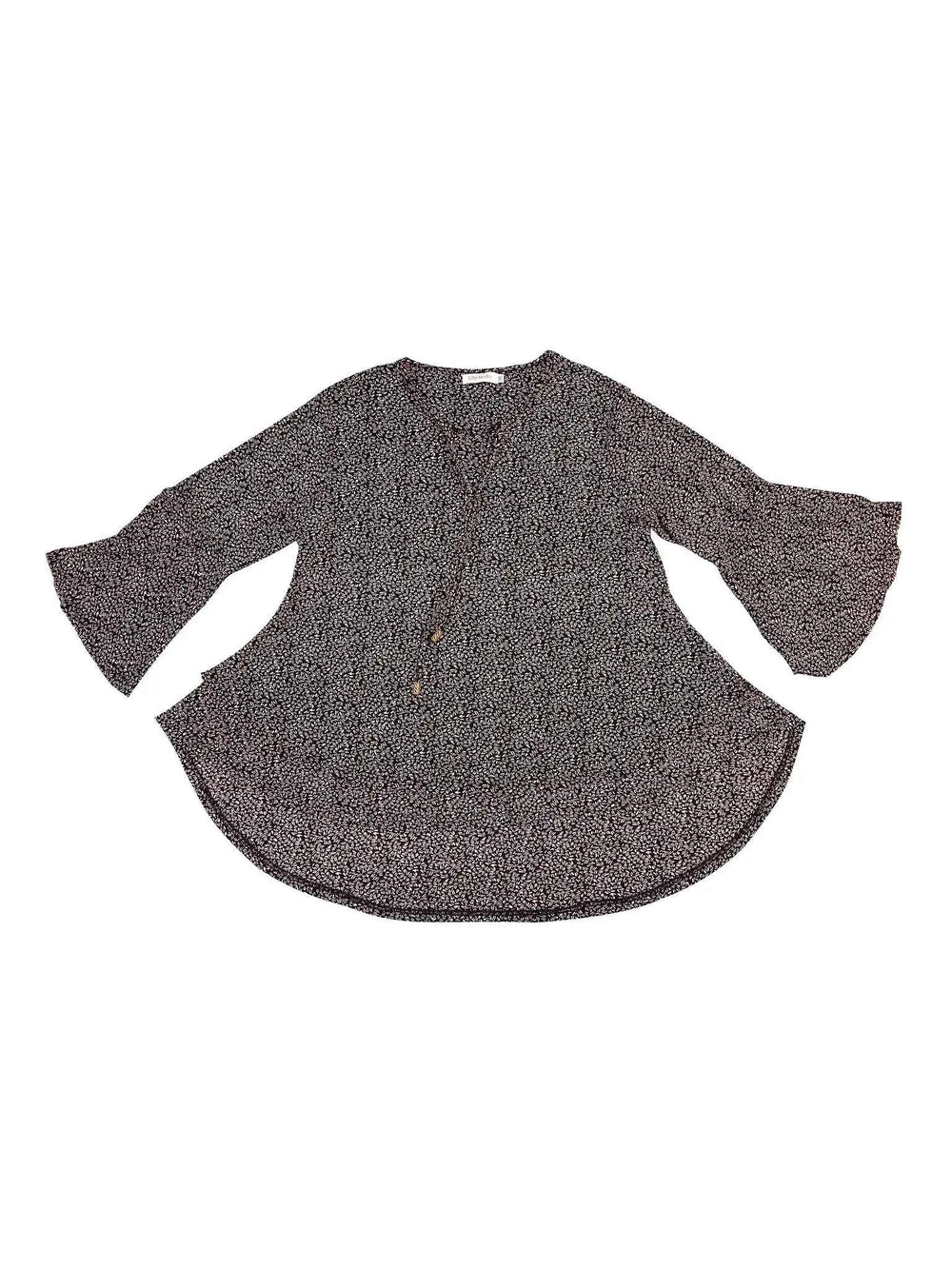 Astron – Black Textured Top with Bell Sleeves