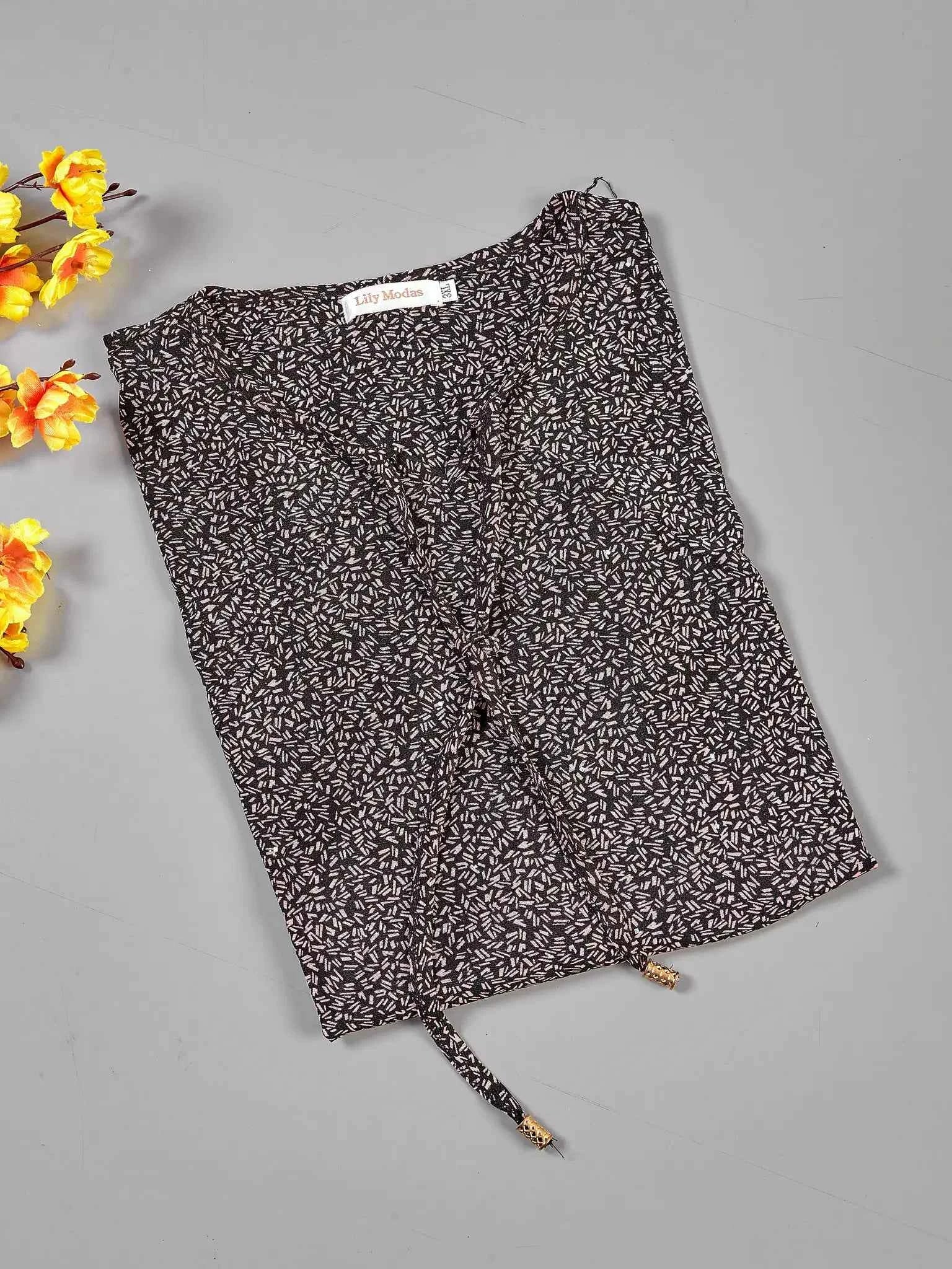 Astron – Black Textured Top with Bell Sleeves