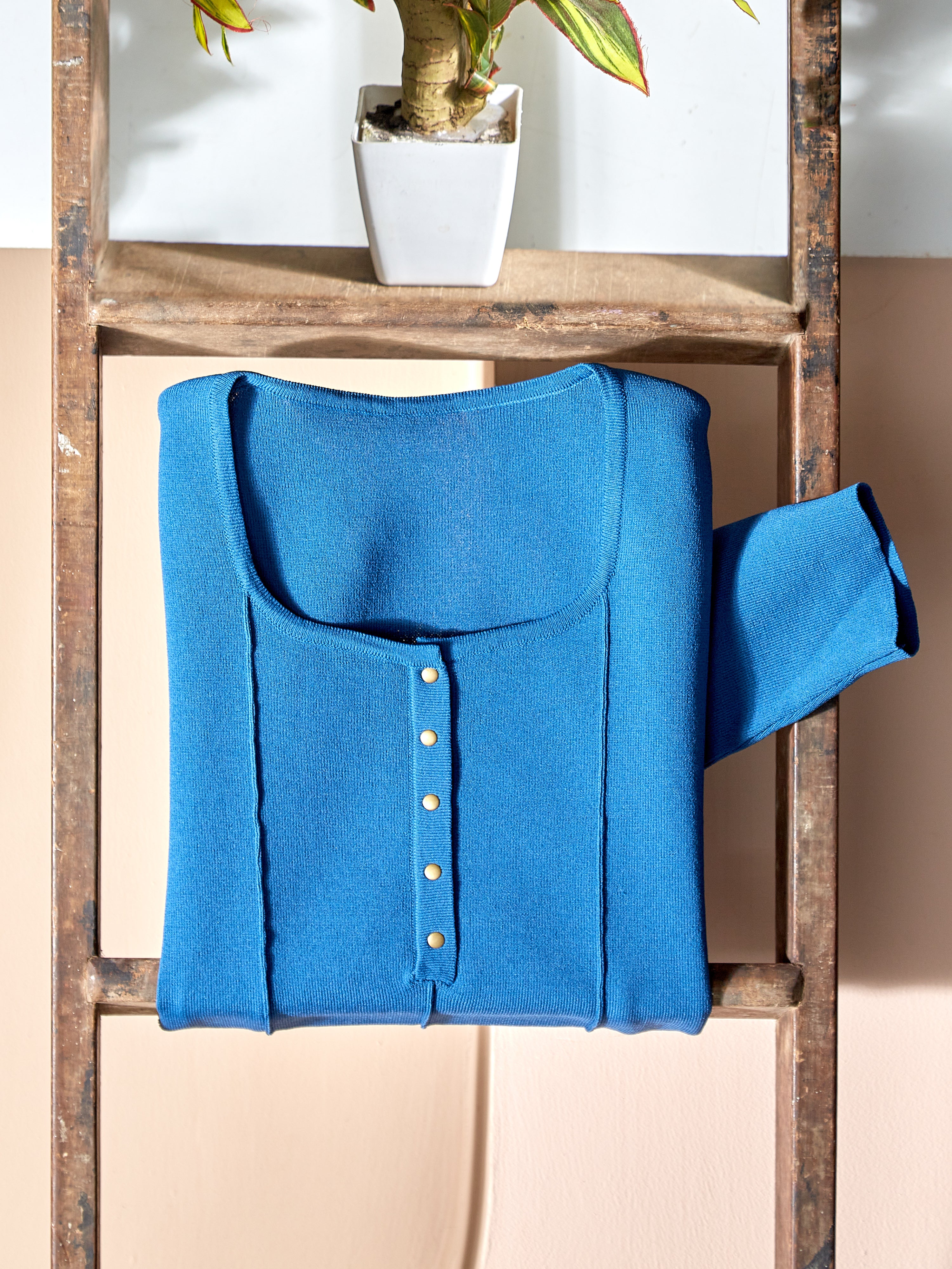 Astron – Ribbed Knit Henley Top for Women