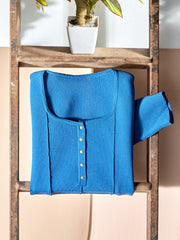 Astron – Ribbed Knit Henley Top for Women