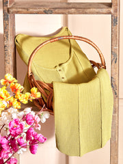 Astron – Olive Green Ribbed Knit Henley Top