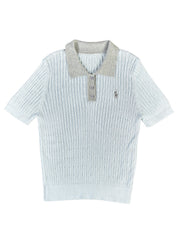 Astron - Ribbed Knit Polo Shirt with Collar