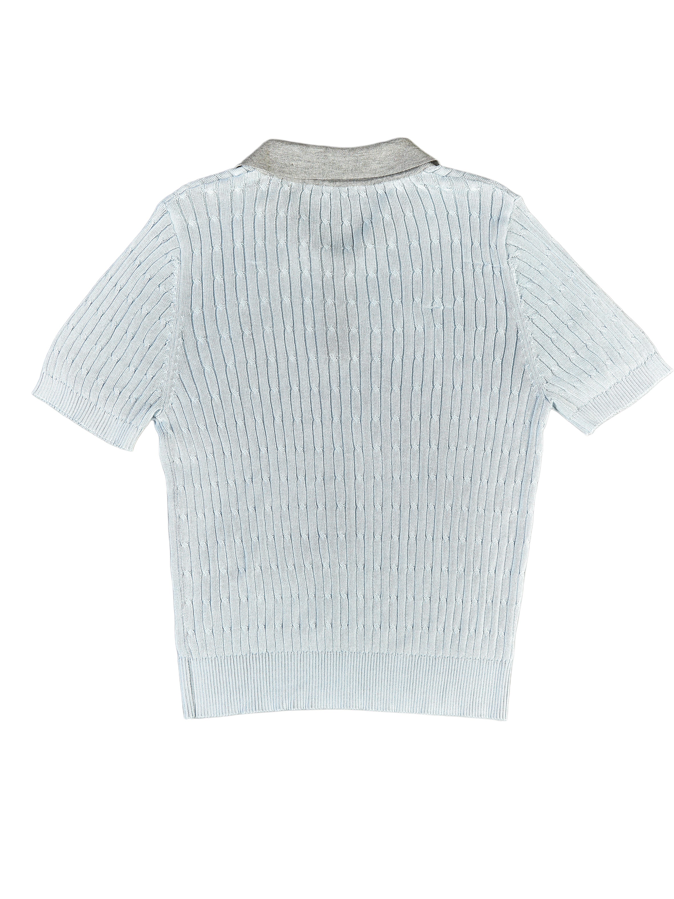 Astron - Ribbed Knit Polo Shirt with Collar