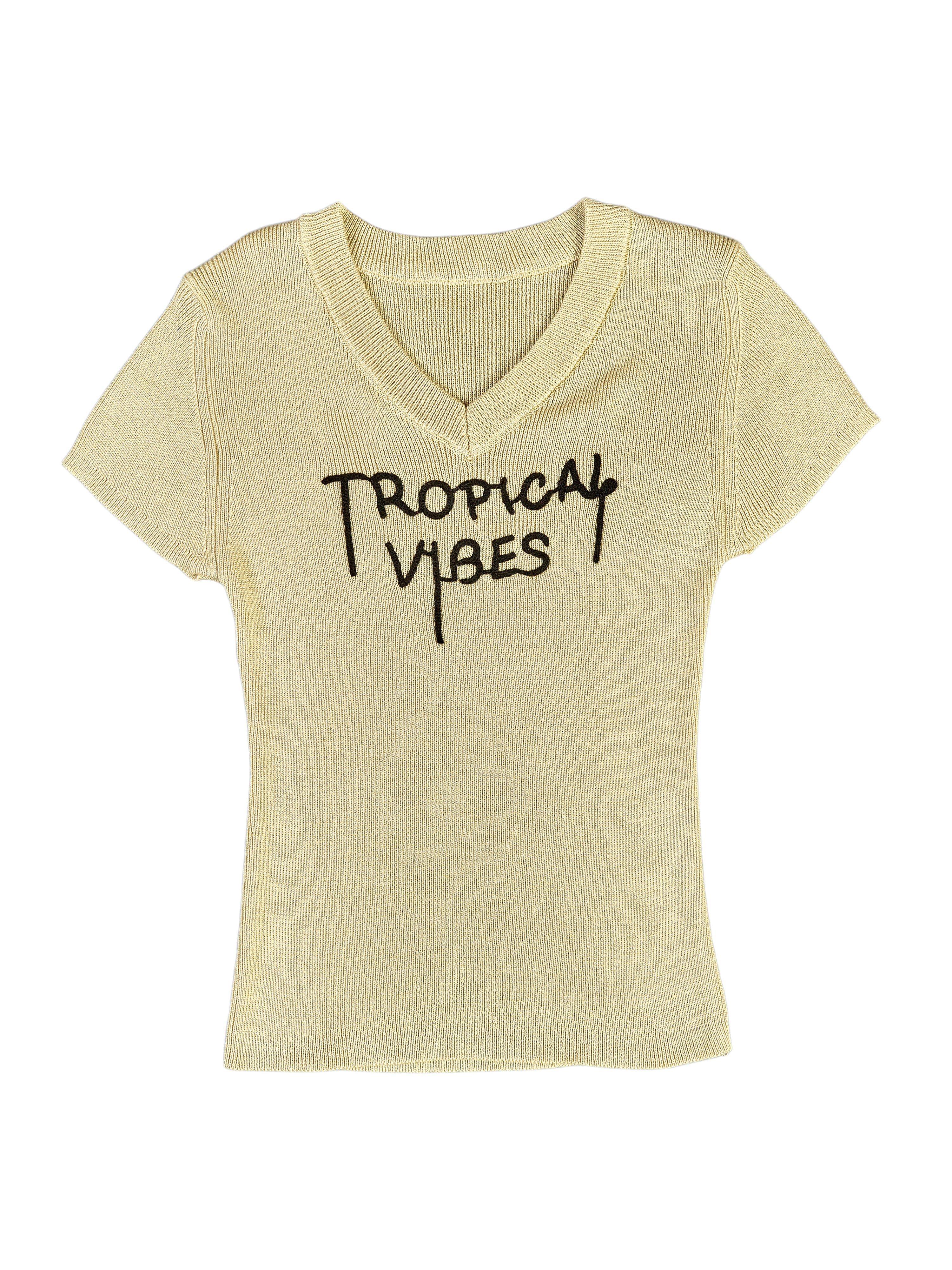 Astron - Embroidered V-Neck Ribbed Knit Top