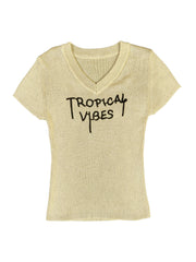 Astron - Embroidered V-Neck Ribbed Knit Top