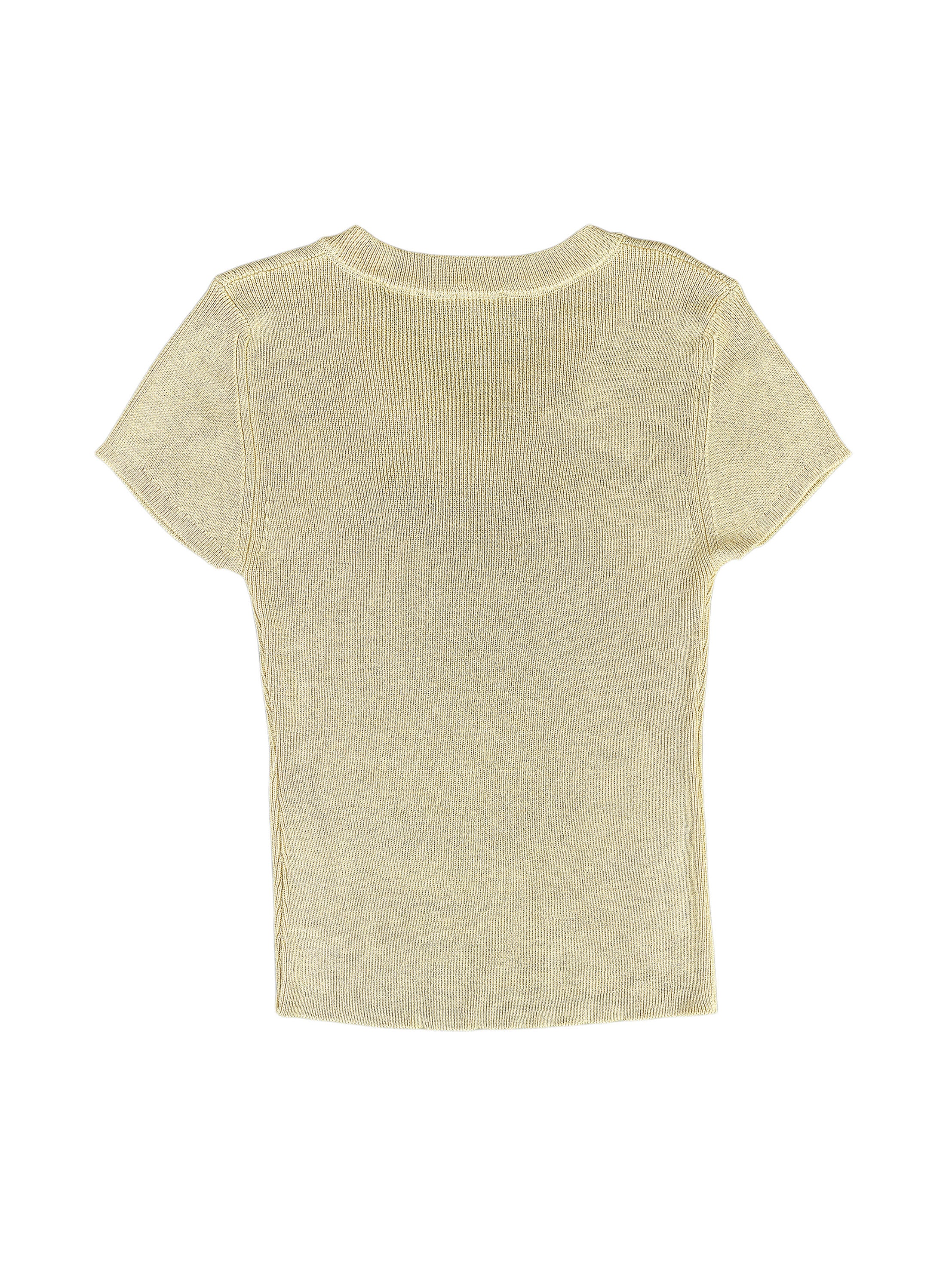 Astron - Embroidered V-Neck Ribbed Knit Top