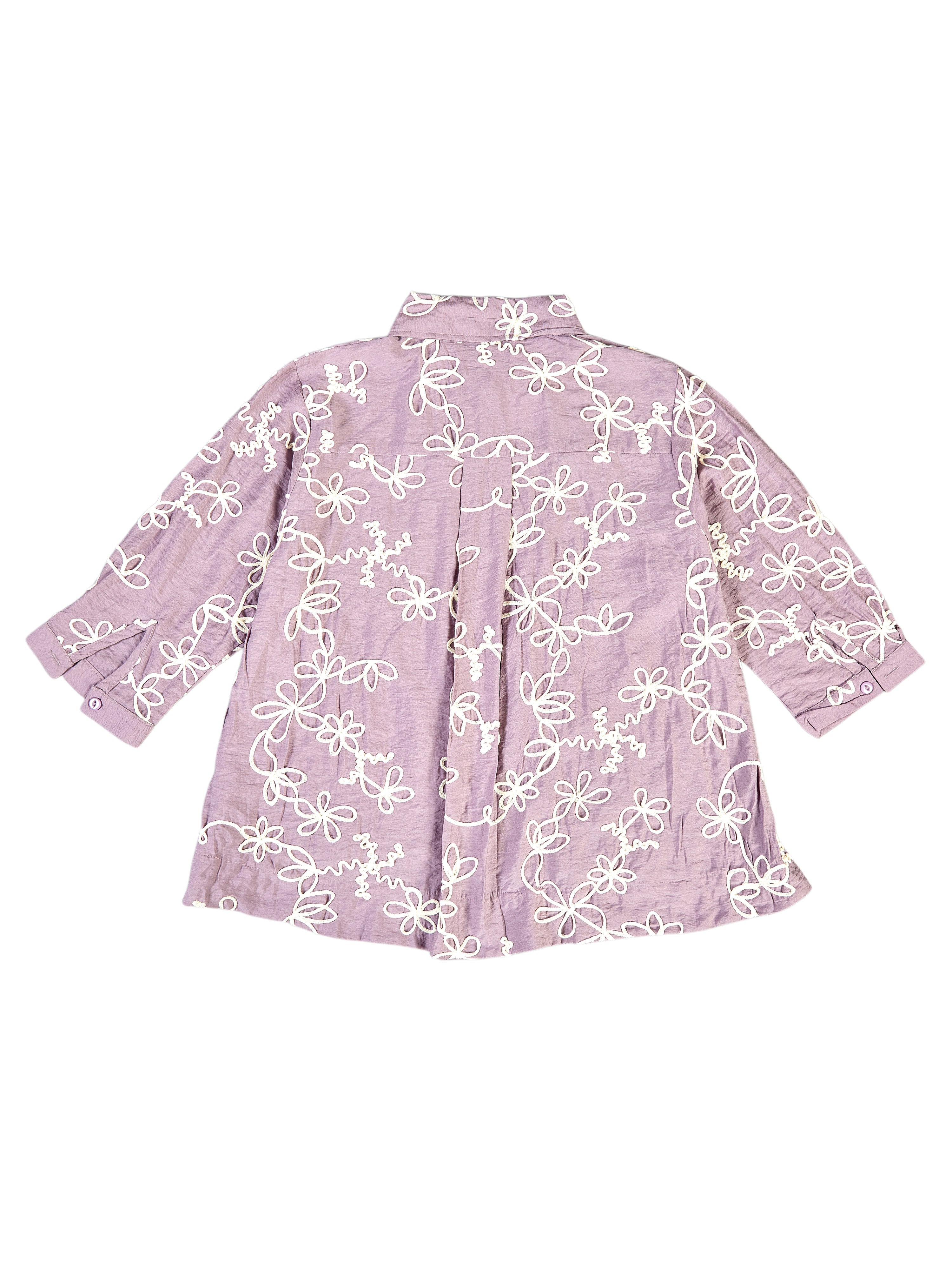 Astron - Lavender Floral Embroidered Button-Down Shirt