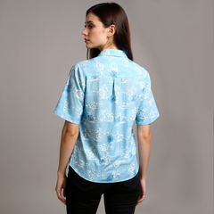 Astron – Women's Collared Cotton Shirt with Floral Embroidery