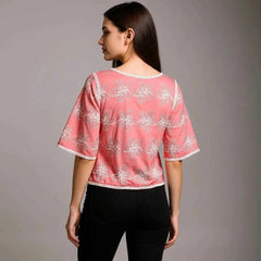 Astron – Crop Top with White Floral Embroidery