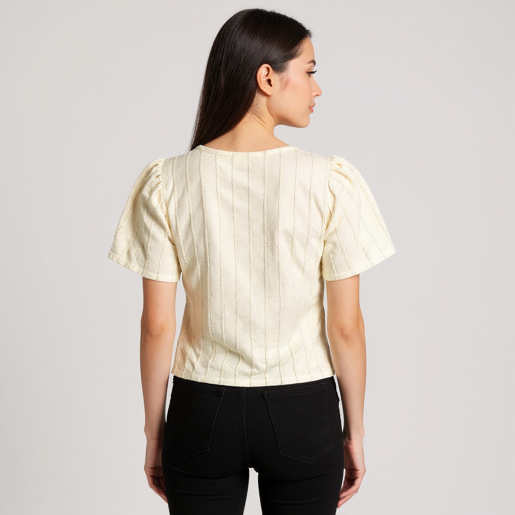 Astron Textured Crop Top with Vertical Pintuck Detailing