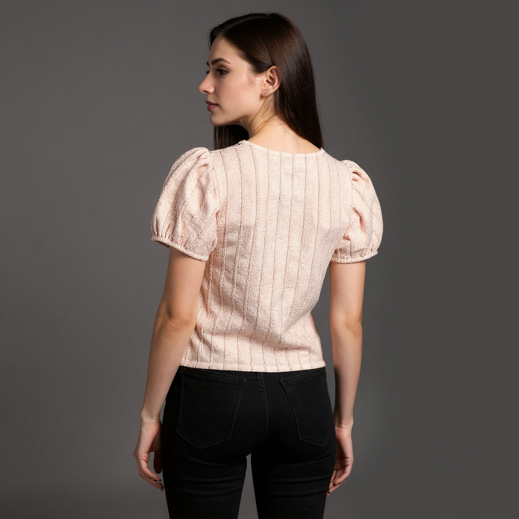 Astron – Blush Pink Textured Blouse with Pintuck Detailing