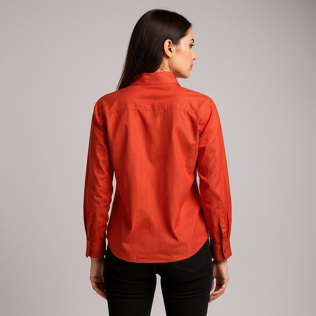 Astron – Rust Embroidered Shirt with Sequin Accents