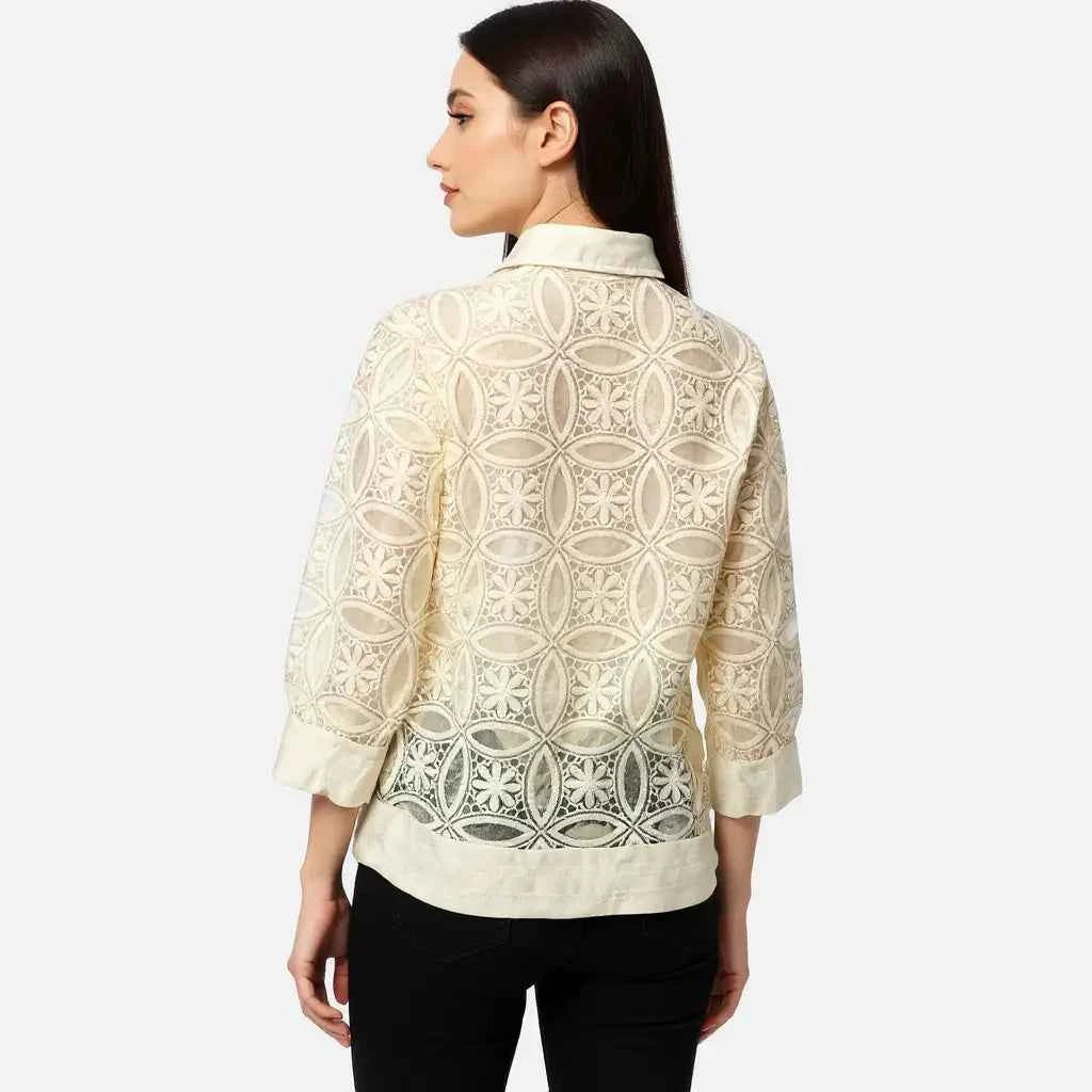 Astron –  Lace Shirt with Geometric Floral Overlay