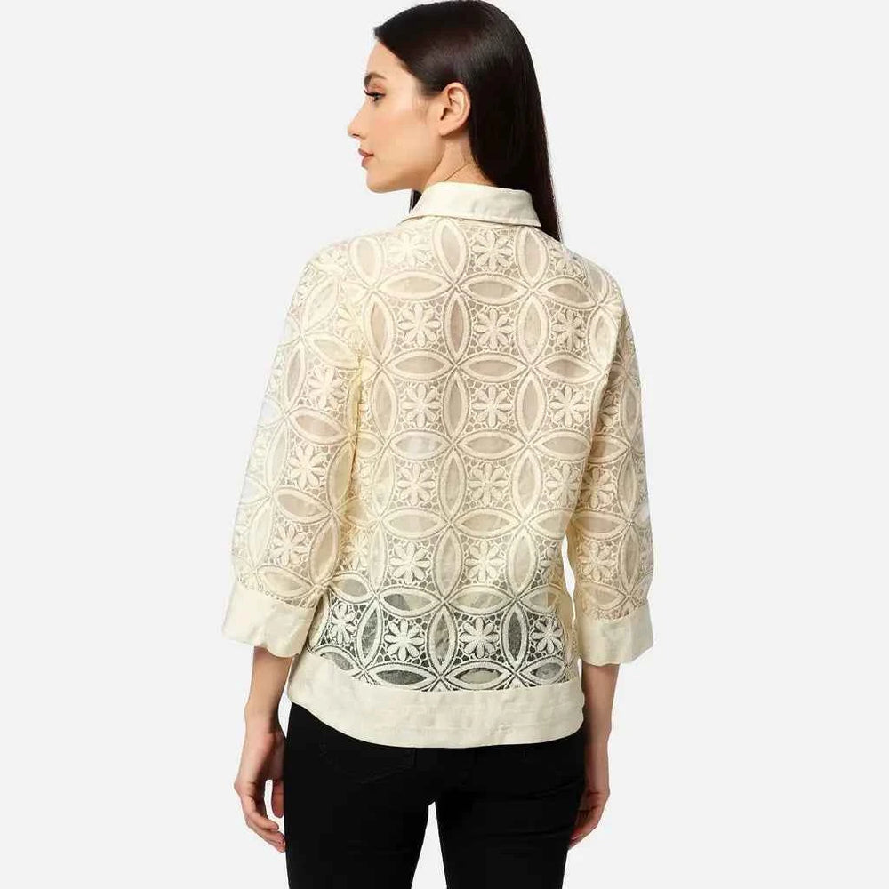 Astron –  Lace Shirt with Geometric Floral Overlay