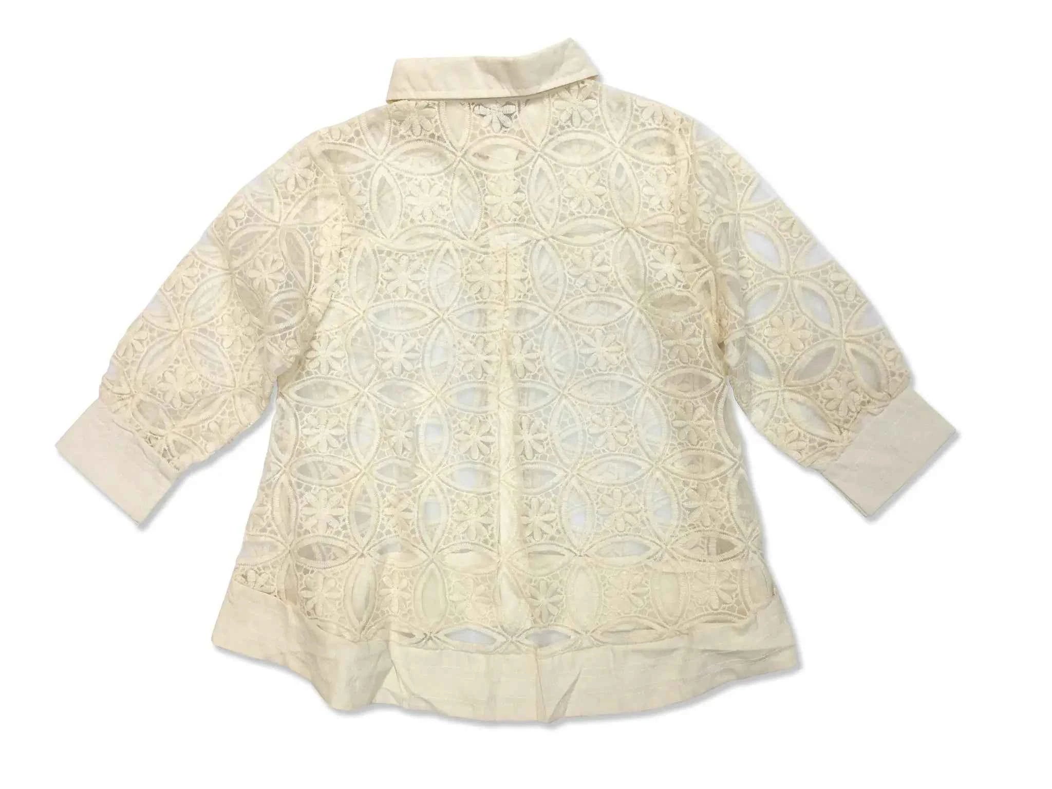 Astron –  Lace Shirt with Geometric Floral Overlay