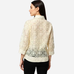Astron –  Lace Shirt with Geometric Floral Overlay