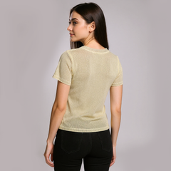Astron - Embroidered V-Neck Ribbed Knit Top