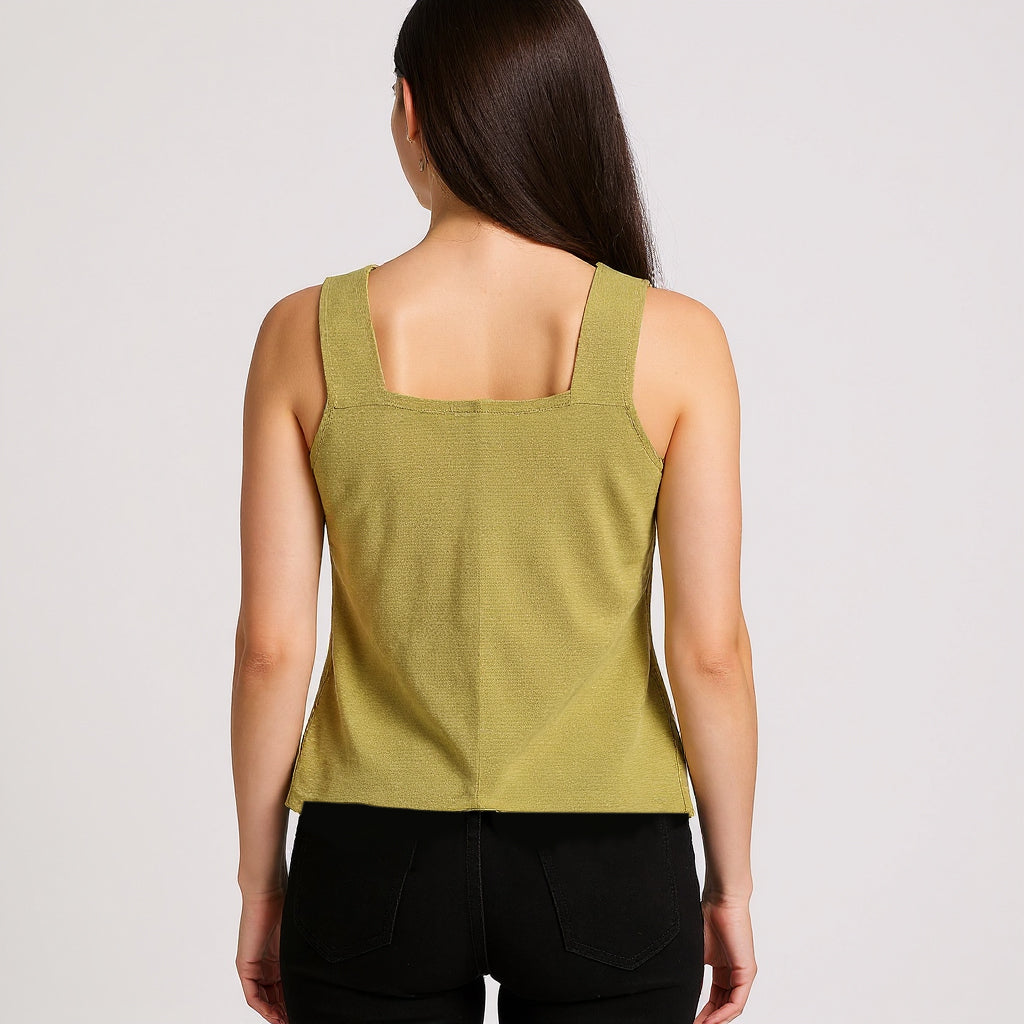 Astron Chartreuse Green Ribbed Knit Sleeveless Vest Top