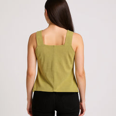 Astron Chartreuse Green Ribbed Knit Sleeveless Vest Top