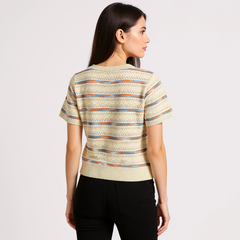 Astron - Cream Knit Top With Multicolored Stripes