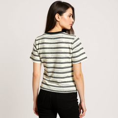 Astron - Striped Knit T-Shirt With Ribbed Crew Neckline