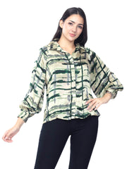 Astron – Green Printed Long Sleeves Shirt for Women