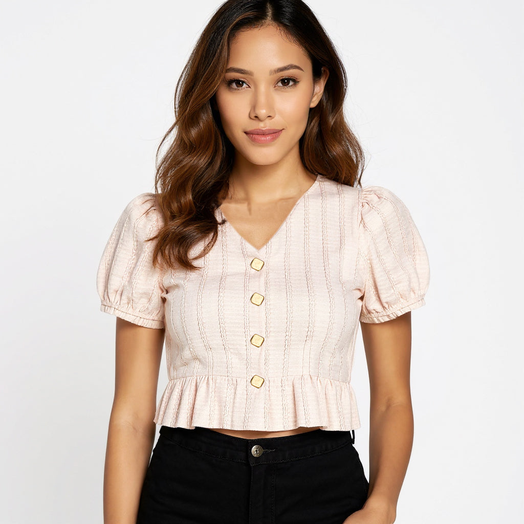 Astron Textured Crop Top with Vertical Pintuck Detailing