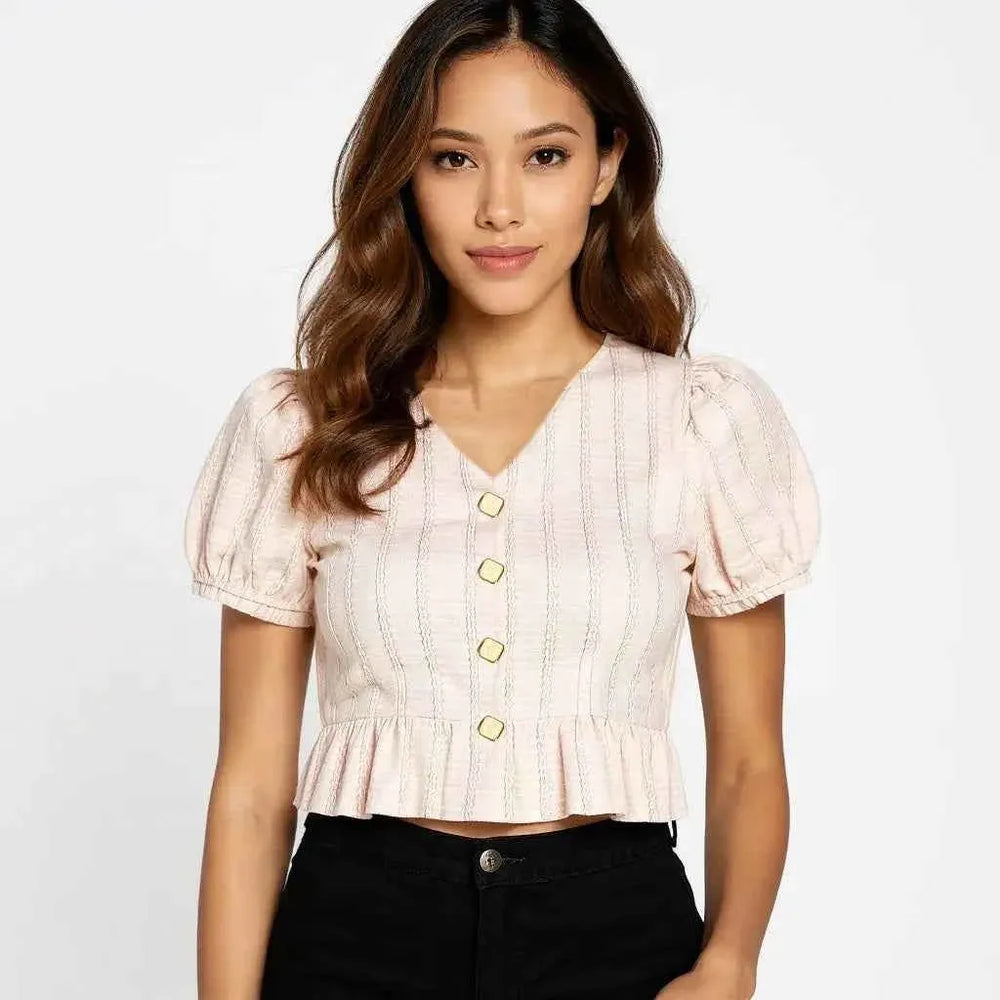 Astron Textured Crop Top with Vertical Pintuck Detailing