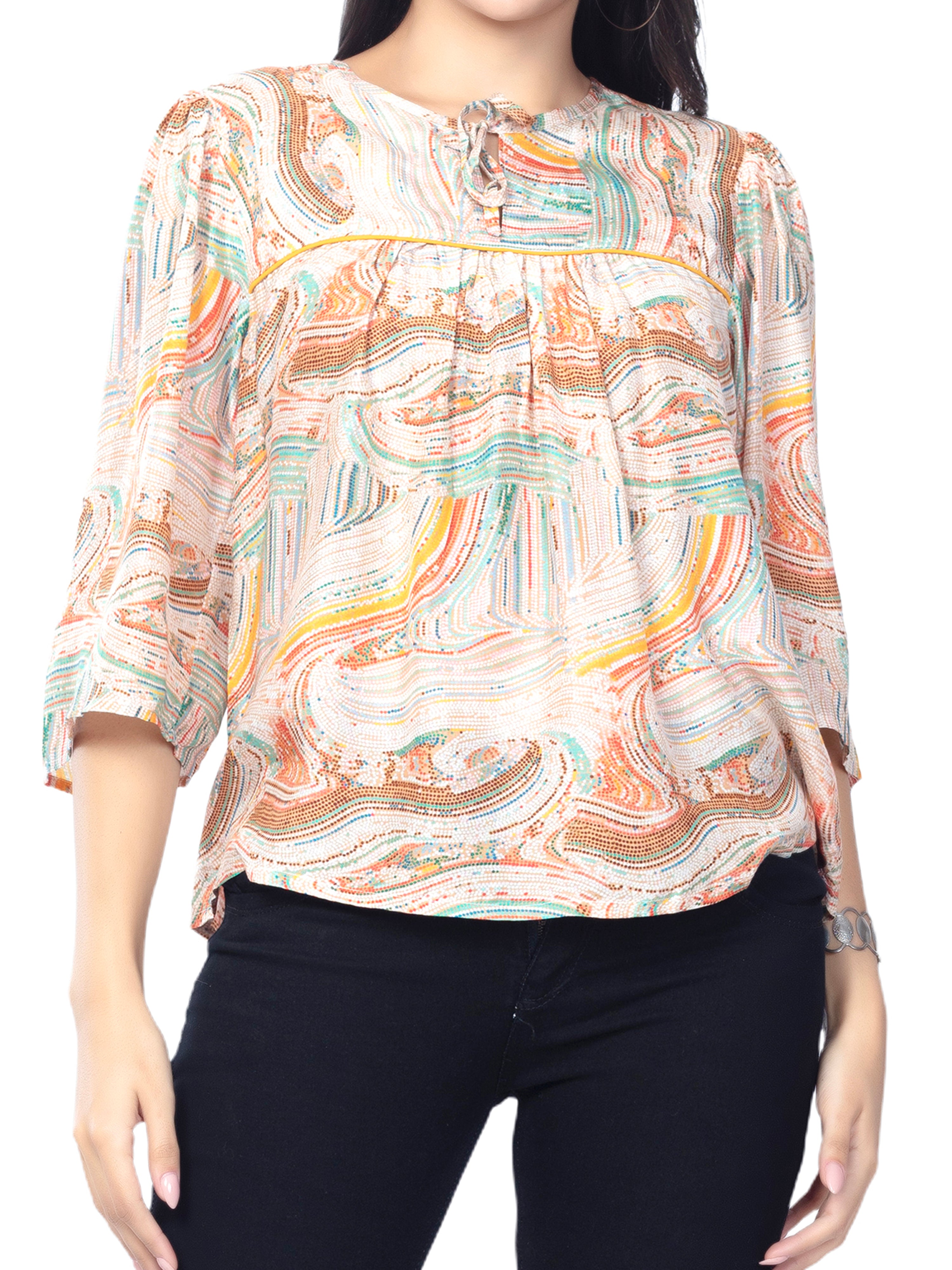 Astron – 3/4 Sleeve Printed Top for Women