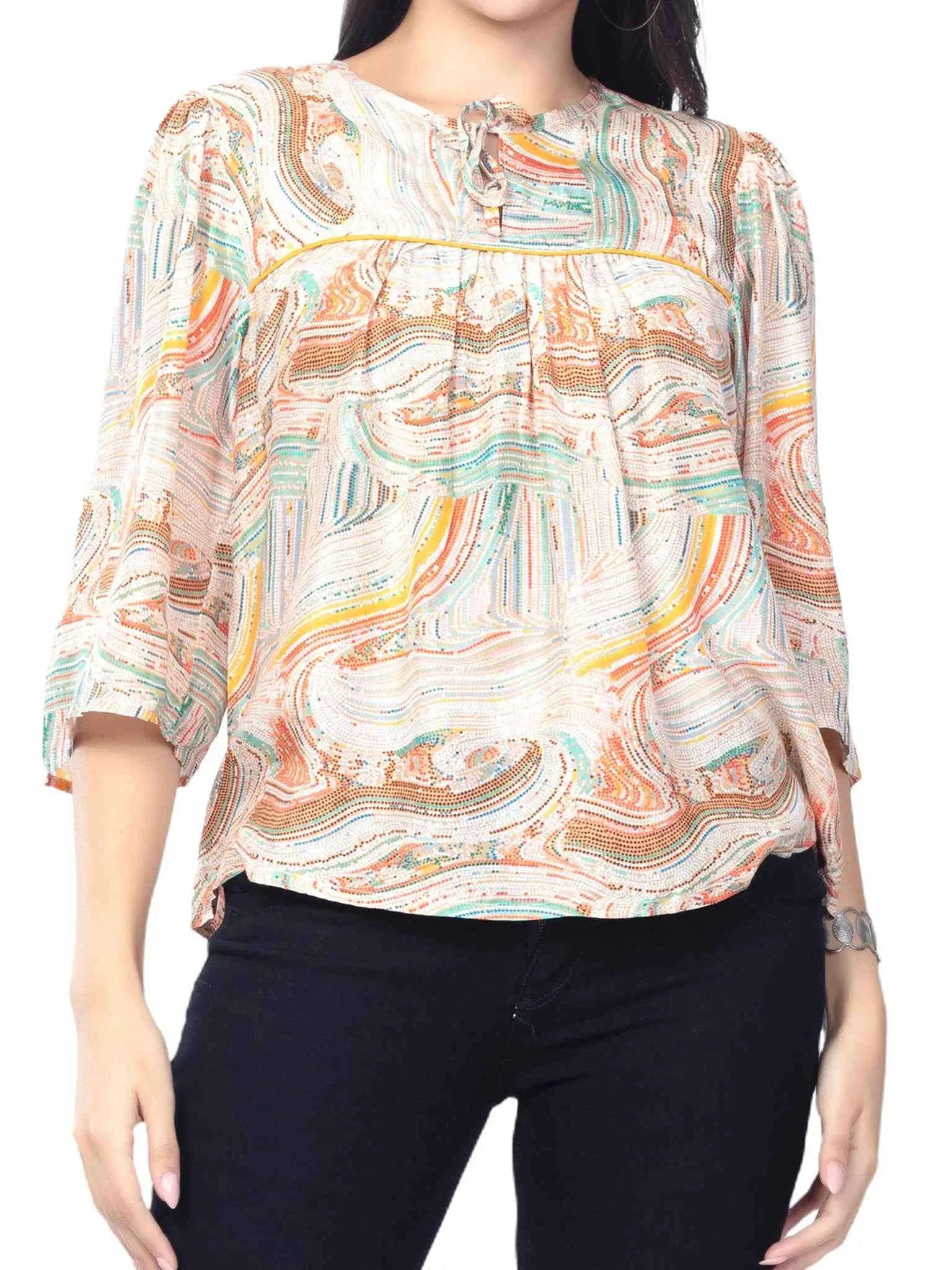 Astron – 3/4 Sleeve Printed Top for Women