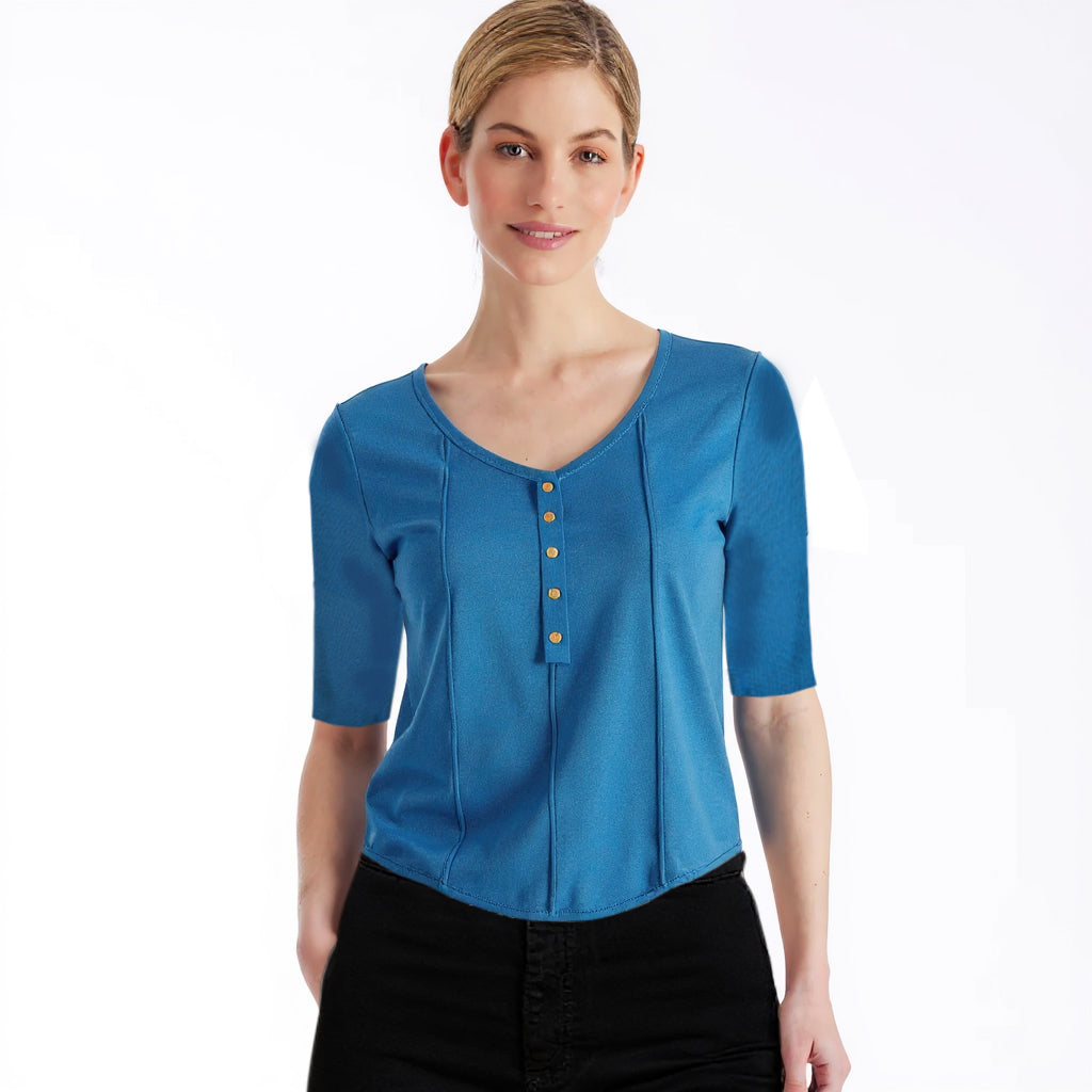 Astron – Ribbed Knit Henley Top for Women