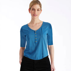 Astron – Ribbed Knit Henley Top for Women