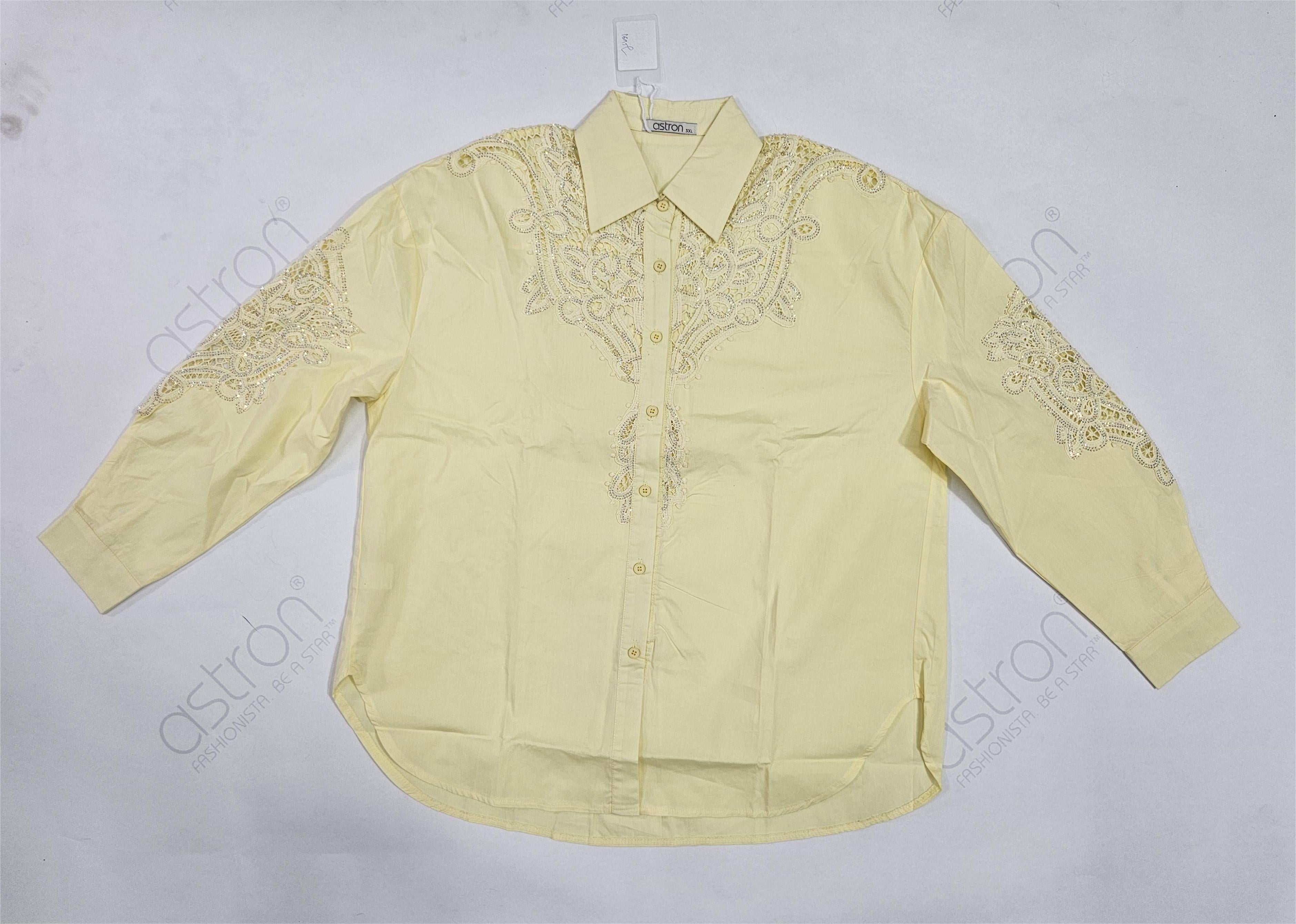 Women’s Yellow Lace-Embroidered Full-Sleeve Shirt
