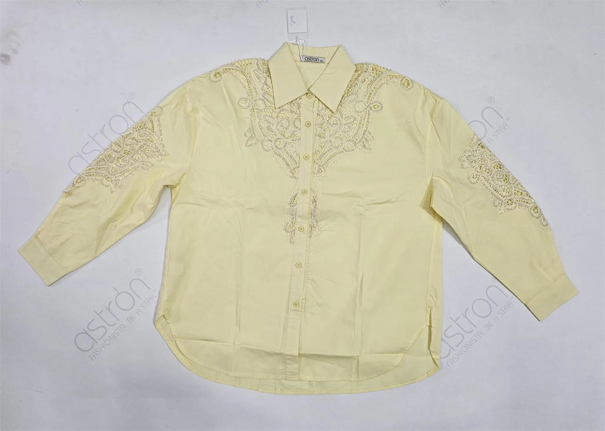 Women’s Yellow Lace-Embroidered Full-Sleeve Shirt - ASTRON