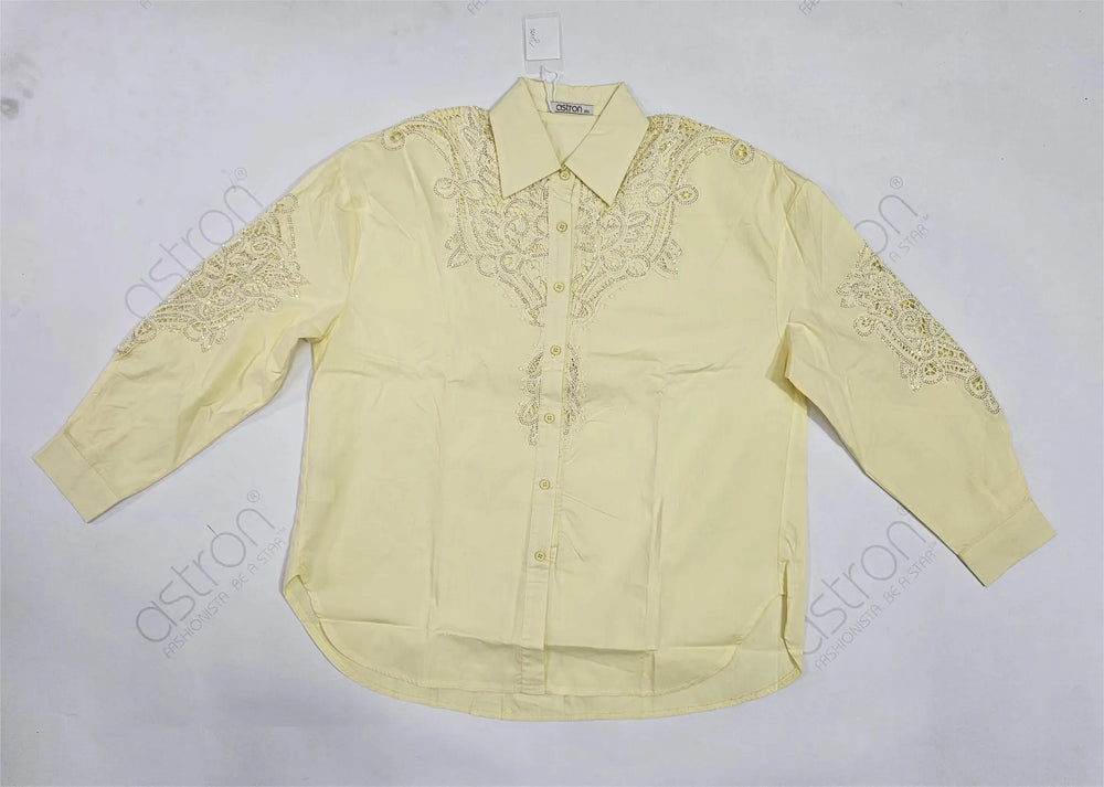 Women’s Yellow Lace-Embroidered Full-Sleeve Shirt - ASTRON
