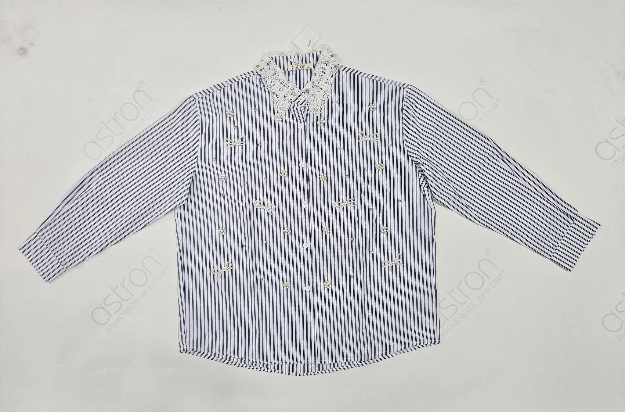 Women's Embellished Striped Shirt for Effortless Style and Chic Fashion - ASTRON