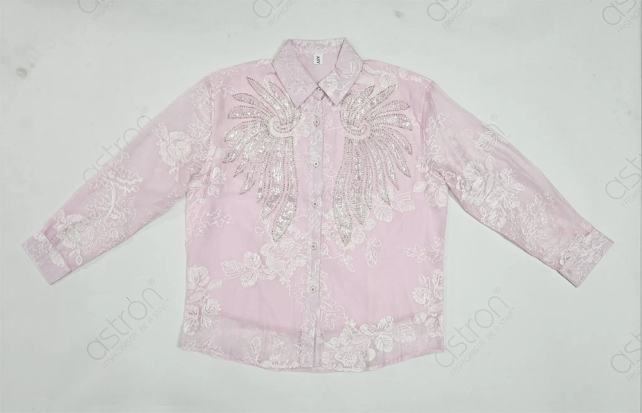 Women’s Ivory Embroidered Full-Sleeve Loose Fit Shirt - ASTRON