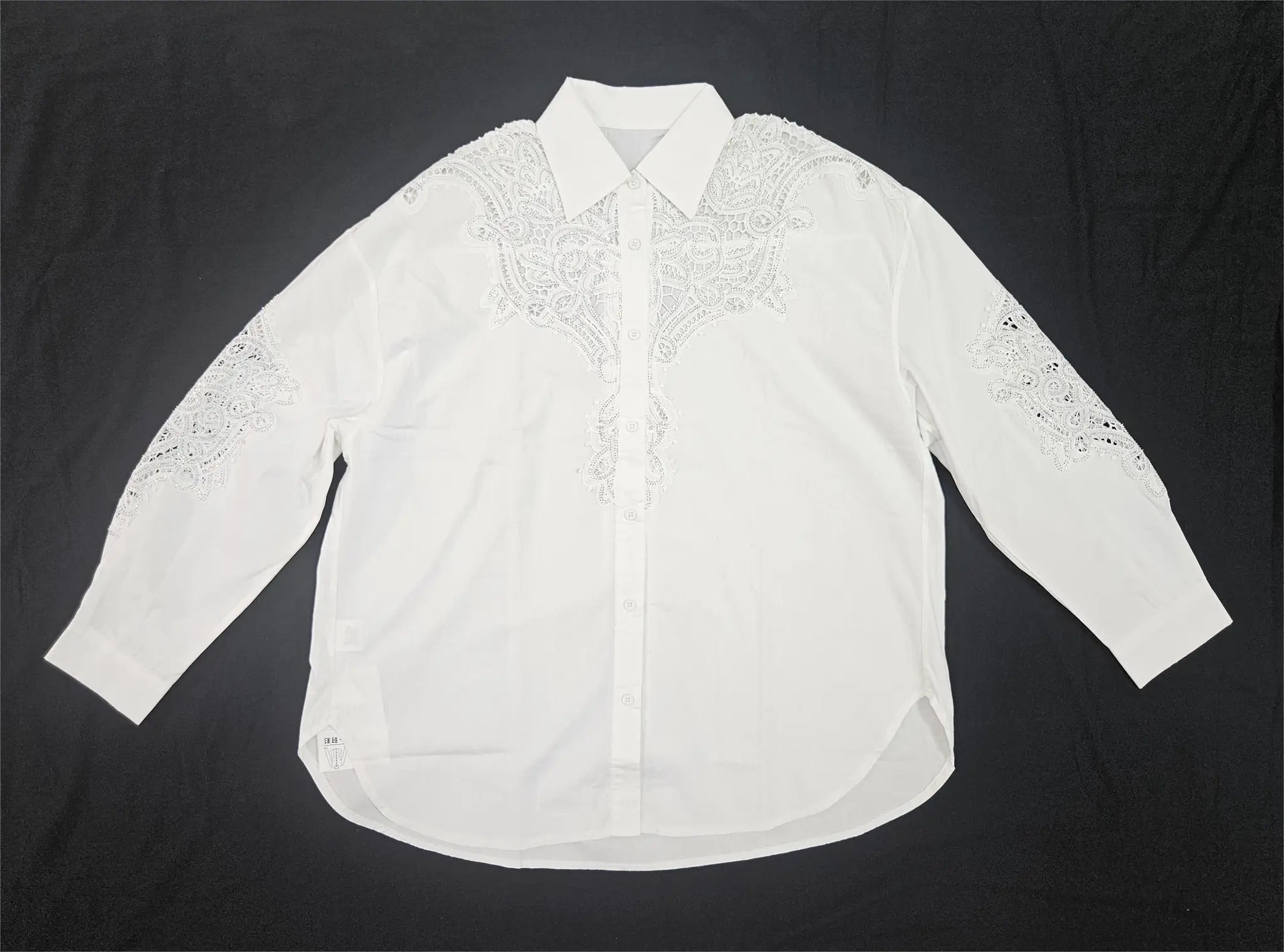 Women’s White Lace-Embroidered Shoulder Down Loose Fit Shirt - ASTRON