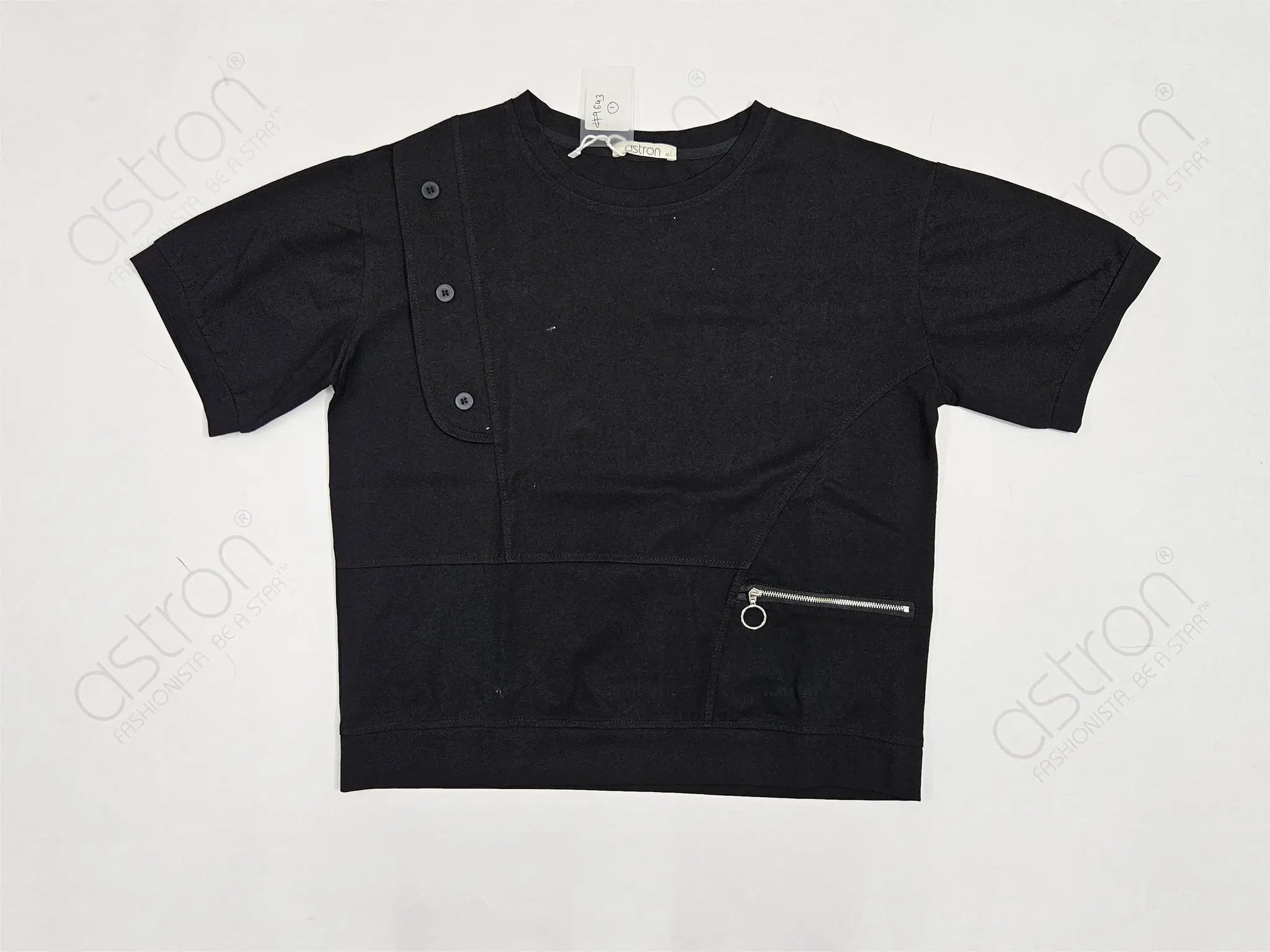 Women's Oversized Crop T-Shirt with Zip Pocket & Button Detail for Ultimate Comfort and Style - ASTRON