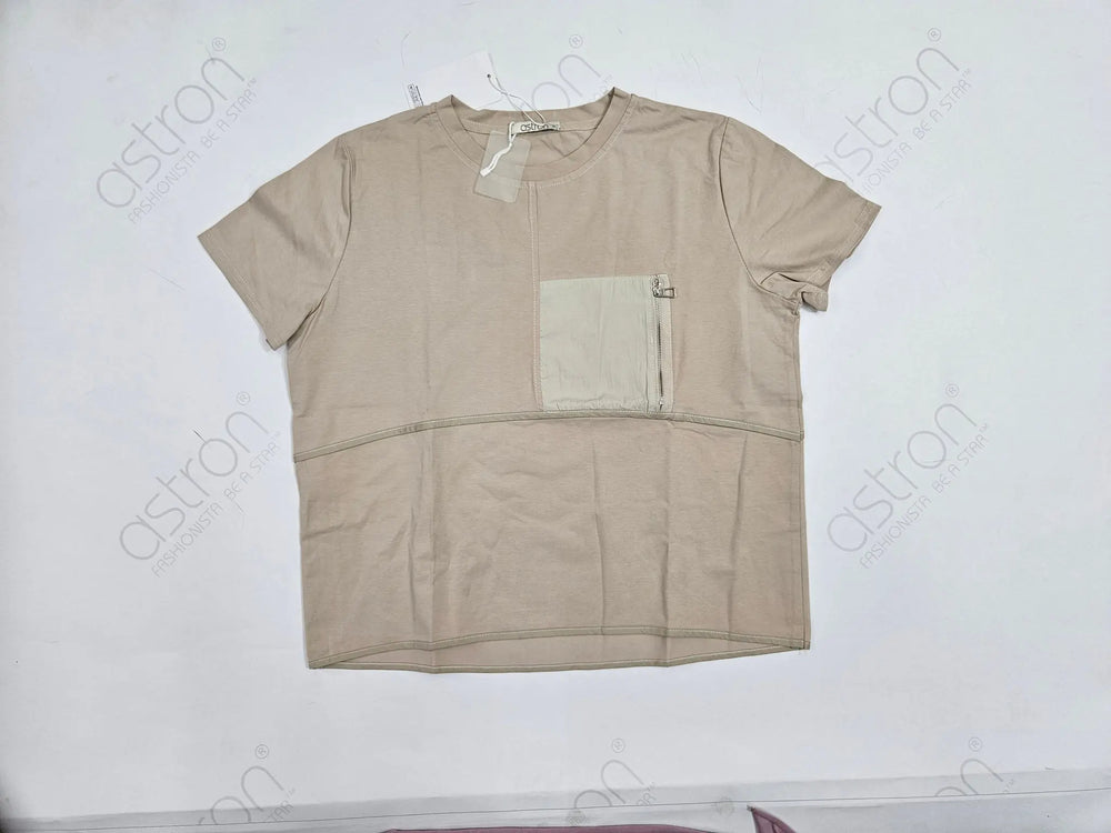 Women's Box Fit Top with Contrast Pocket and Zip Detail for Stylish Comfort - ASTRON